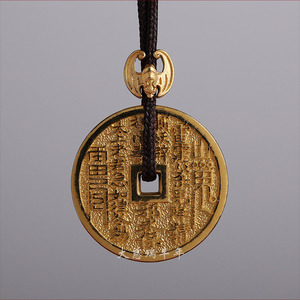 大慈足金999古法黄金山鬼花钱实心吊坠平安扣挂坠支持定制大小