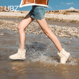 UBZ 雪地靴女皮面防水防滑2022新款短筒冬季加绒户外白色东北棉鞋