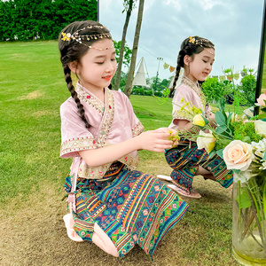 女童傣族少数民族服饰小女孩国风粉色汉服夏装儿童新中式表演出服