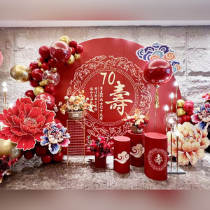老年人生日装饰场景布置60岁大寿爸妈80岁长辈祝寿宴气球背景墙132人