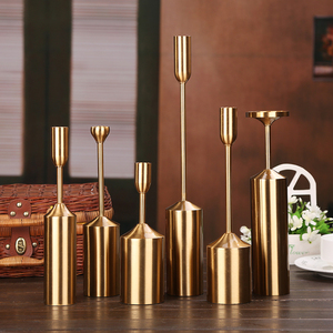 样板房间装饰品北欧金属六件套后现代美式欧式餐桌金色蜡烛台摆件