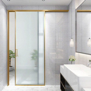 定制卫生间窄边单扇推拉门金色长虹磨砂厨房移门厕所吊轨钢化玻璃