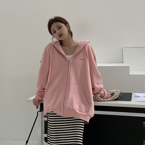 11an2022春装新款韩国boabo字母印花连帽开衫卫衣上衣宽松潮外套