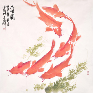 字画书画】纯手绘写意花鸟国画装饰.鲤鱼.九龙图.六顺图2人付款78.