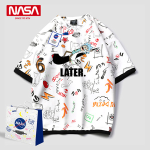 瑞克和莫蒂联名NASA短袖t恤男宽松夏季涂鸦情侣学生五分袖卫衣服