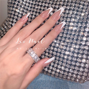 林先生欧美梯形甲kylie同款白色法式 穿戴甲美甲片成品长款假指甲