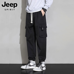 Jeep吉普休闲长裤男士夏季薄款潮牌美式多口袋宽松束脚工装裤子男
