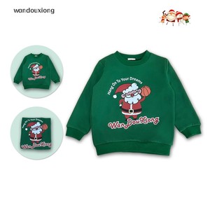 wandouxiong绿色加绒卫衣圣诞款秋冬季童装男女款11-1123-955