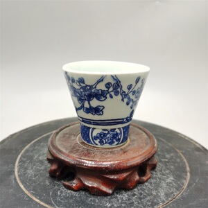 清代民窑青花仿古马蹄茶酒杯古董古玩老货旧货收藏精品家居小摆件