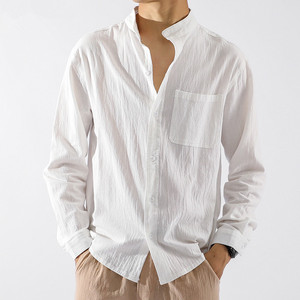 长袖衬衫男女秋夏季宽松大码棉麻薄款纯色休闲七分袖衬衣外套上衣