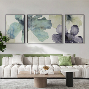 现代水彩客厅装饰画北欧花卉抽象挂画沙发背景墙三联温馨壁画盛放