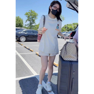 欧货盐系时尚运动服套装女夏季学生韩版宽松短袖短裤休闲两件套潮