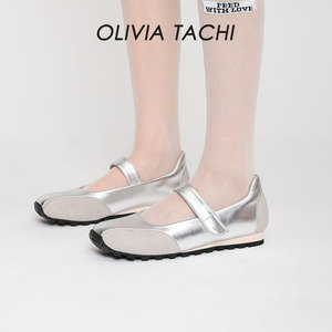韩国小众设计真皮玛丽珍鞋女休闲银色平底舒适手工鞋方头浅口单鞋