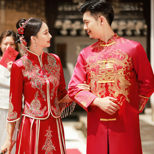 秀禾服租赁2022新款新娘小个子中式婚礼冬季男接亲新郎敬酒服出租