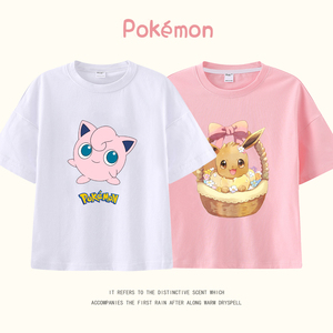 Pokémon纯棉t恤中大童宝可梦男女生短袖衣服仙子伊布胖丁皮卡丘