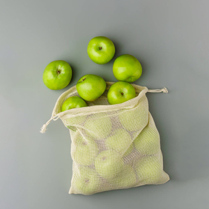 纯棉布环保网袋果蔬收纳超市买菜袋全棉水果抽绳束口网格袋可水洗