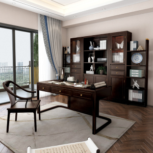 新中式书柜组合中国风禅意书架展示柜实木收纳置物书橱