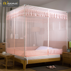 新款拉链式蚊帐1.8m床双人家用方顶蒙古包三开门1.5防摔加密加厚