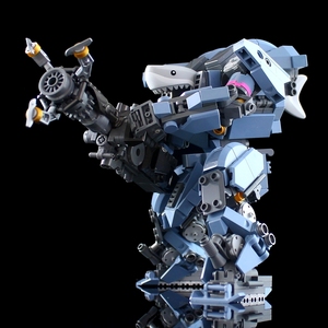 兼容乐高 moko鲨鱼机甲可载人仔积木moc机甲小颗粒模型玩具