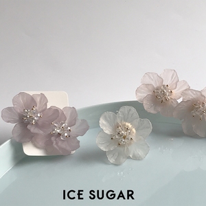 「ice 海棠花朵耳钉耳夹」韩国仙女气质唯美立体磨砂花瓣水晶百搭