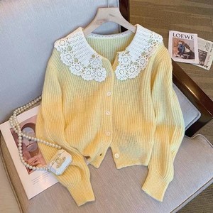 广州十三行爆款女装嫩黄色娃娃领针织衫薄款2022少女感减龄毛衣服
