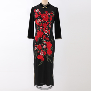 法国碧阳 专柜新品 2020春季丝绒女装婚礼妈妈礼服旗袍的连衣裙