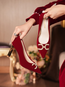 2024年新款主婚鞋女新娘中式红色秀禾敬酒服两穿订婚鞋高跟不累脚