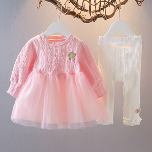 春季女宝宝洋气两件套女童春装纯色套装1-2-3岁婴儿春天衣服新潮