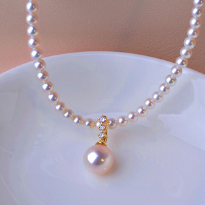 天然日本akoya珍珠吊坠天女级真珠18k黄金珍珠项链颈链扣万能扣