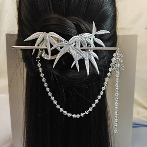 觅仙踪原创竹叶后压水晶流苏发簪古风流苏簪子刺绣竹子发饰古典