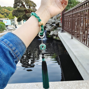 飘花玉髓玉石手串龙纹玉佩手持桃木莲花古风流苏手饰小众设计感
