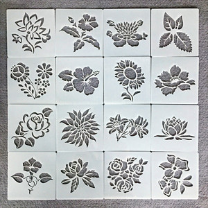亚马逊跨境手绘镂空植物墙面花盆喷绘花卉绘画模板尺工具套装