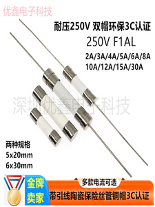 5*20mm/6*30mm带引线脚陶瓷保险丝管快断F0.5A/1A/5A/10A-30A250V