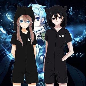 神域刀剑桐人连体短袖睡衣情侣家居服二次元周边动漫男女纯棉夏款