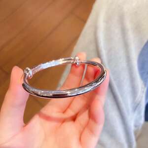 999纯银足银圆条光亮面哑光拉丝亲子银手镯女推拉手工私人定制