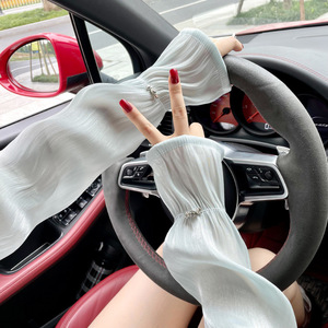 夏季防晒蕾丝网纱冰袖女大号户外开车宽松透气长款护臂冰丝袖套