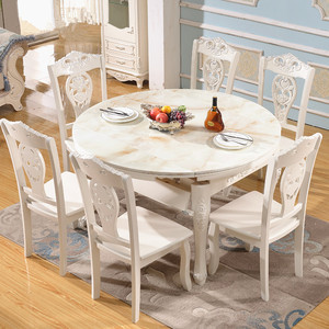 欧式大理石餐桌椅组合折叠实木跳台小户型方圆两用伸缩西餐台饭桌