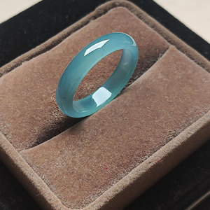 翠缘斋玉石26号大圈21mm冰纯蓝水天空蓝指环正品a货翡翠玉石戒指