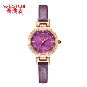 西驰表westchi手表女款防水石英女表3223l时尚真皮精致圆形红色