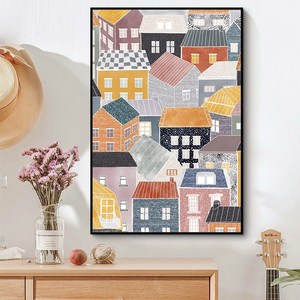 现代轻奢北欧手绘水彩建筑房子莫兰蒂色抽象艺术英文小众装饰画