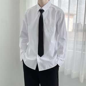 春夏男士白衬衫送领带职业商务上班正装韩版潮流长袖黑色衬衣日系