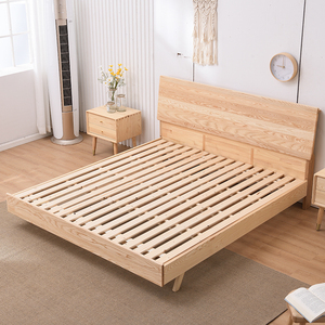 白蜡木大靠板床封闭床头北欧实木床简约卧室日式酒店公寓单双人床