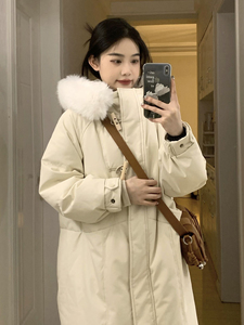 韩版大毛领连帽羽绒棉服女冬季加厚宽松保暖温柔风设计感直筒棉衣