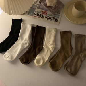 日系纯色中筒袜男女夏款潮ins复古简约风夏季设计感小众纯棉袜子