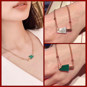 代购bvlgari宝格丽冰淇淋雪糕项链 孔雀石镶钻白贝母吊坠锁骨链