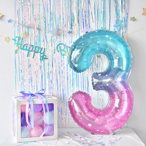 ins梦幻星空紫40寸数字气球铝膜儿童宝宝123周岁生日装饰场景布置