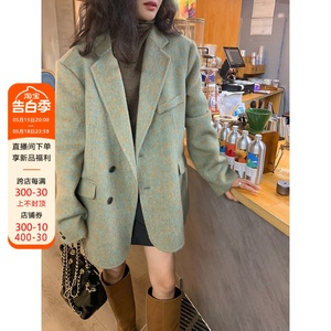 HTBT定制韩国东大门西服款双面绒大衣女精致时尚通勤翻领羊毛外套