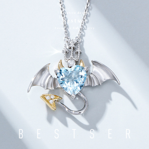 碧色bestser 小恶魔 1克拉海蓝宝石项链钻石吊坠蝙蝠天然彩宝套链