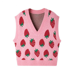 草莓内搭背心2021年秋冬季新款V领慵懒毛衣叠穿马甲女针织衫