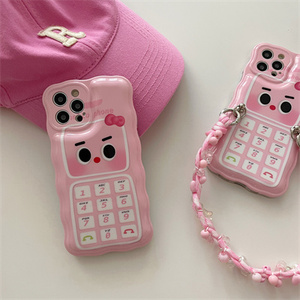 韩国ins粉色可爱表情bb机适用苹果11iphone13手机壳12promax链条
